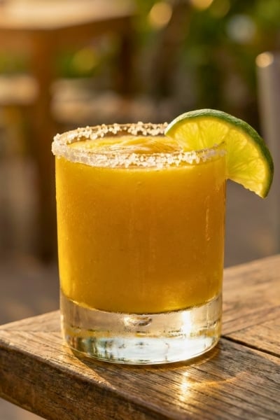 mango margarita cocktail met limoen en zoutrand