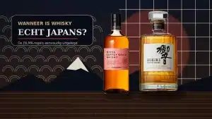 Nikka Coffey Grain en Hibiki Japanese Harmony bij een Japanse bergillustratie