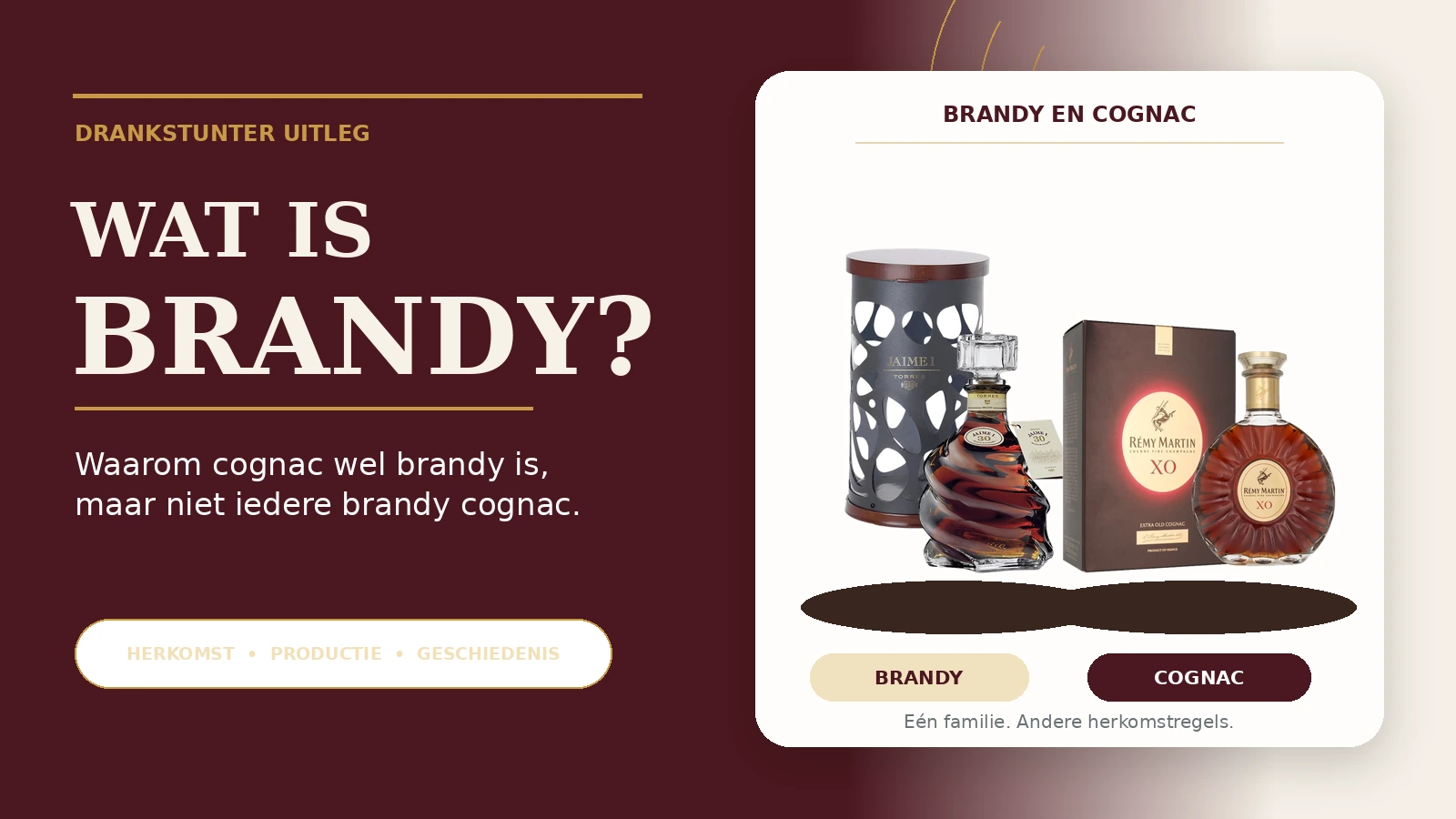 Torres 30 Years Jaime 1 Brandy en Remy Martin XO Cognac bij de uitleg wat brandy is
