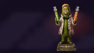 Zombie-augurk van Kesbeke met groene en oranje Halloween-spuitjes
